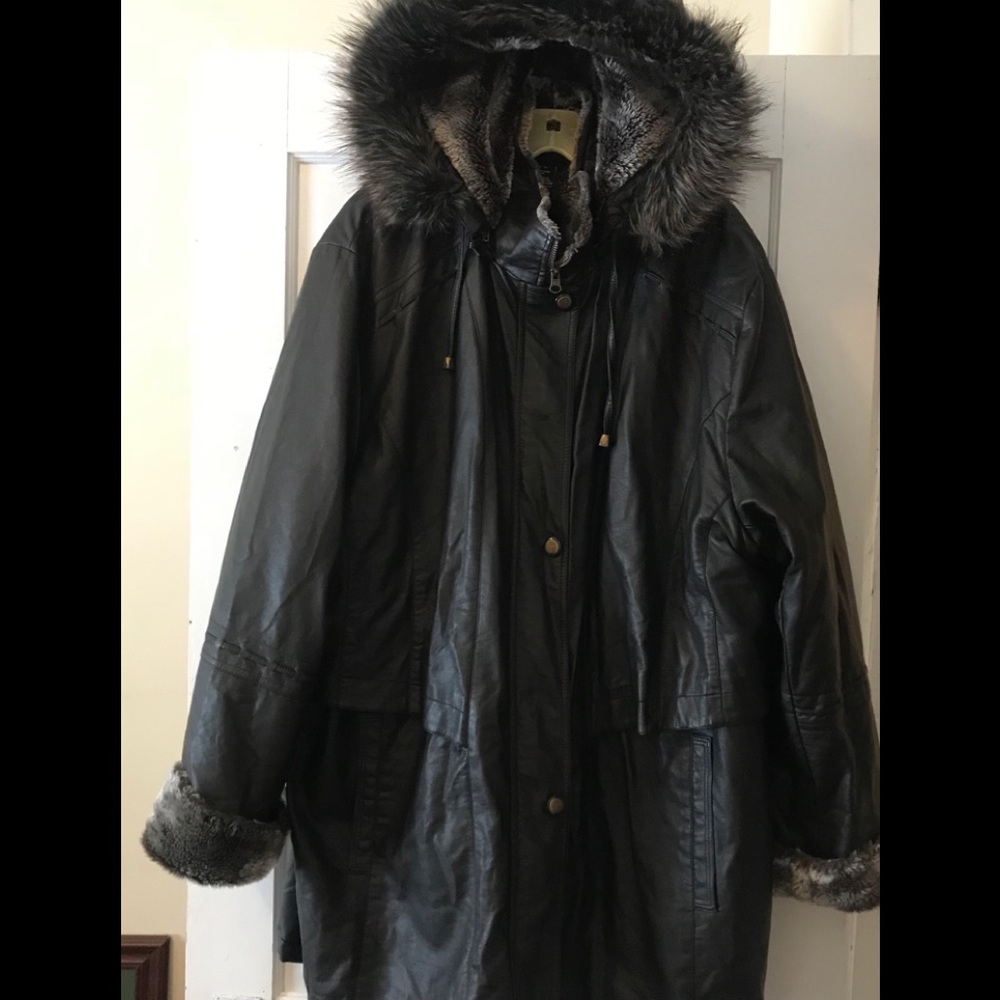 Plus Size Faux Fur, Faux leather winter coat -3x